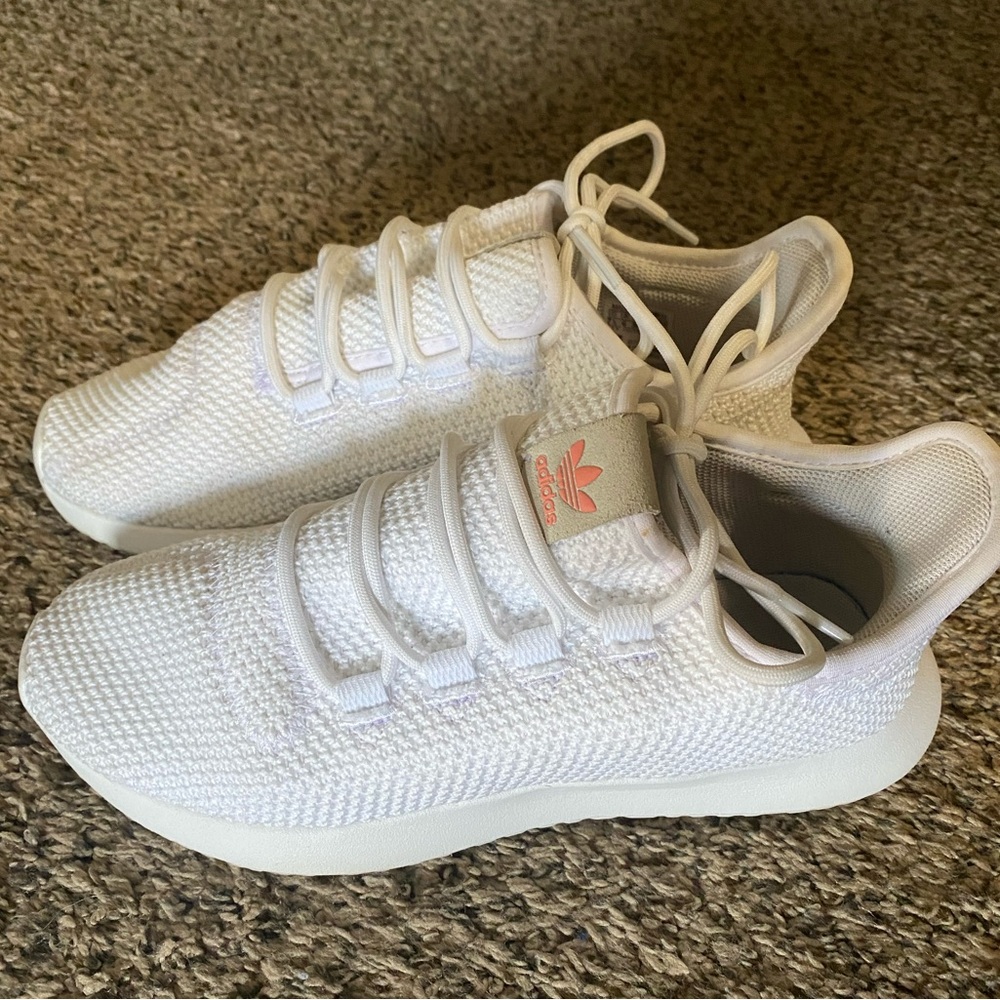 Women’s White Adidas Tubular Shadow Running Shoes, size 7.5